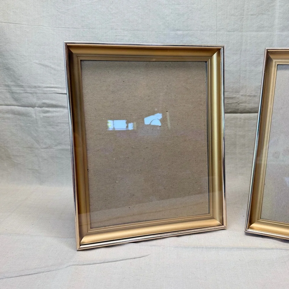 Set of 2 Gold Toned Metal Picture Frames 8x10 Classic Home Decor Tabletop 70s